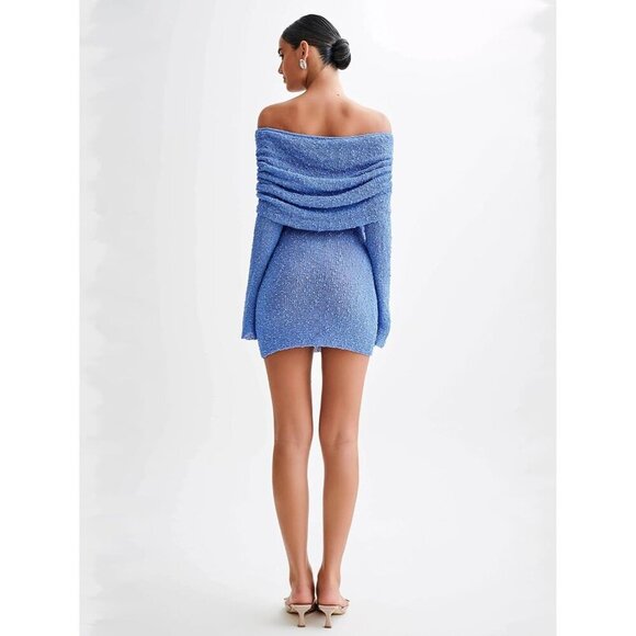 🆕Women's Blue Beach Dress Off Shoulder Sleeve Sexy  Swimwear Bodycon Cover-ups - Picture 3 of 6